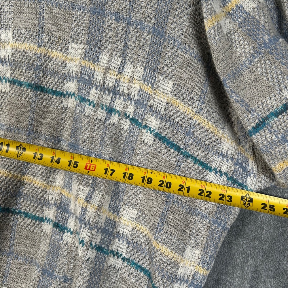 VTG Conte di Milano Sweater Knit V-Neck Plaid Men XL Made Italy Grey Blue Yellow - Picture 8 of 11